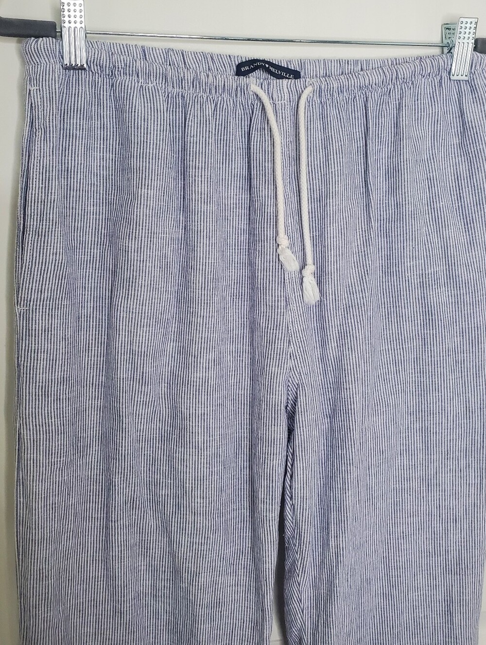 Brandy Melville Nanda Blue White Stripe Cotton Linen Low Rise Straight Leg Pants - Picture 4 of 8